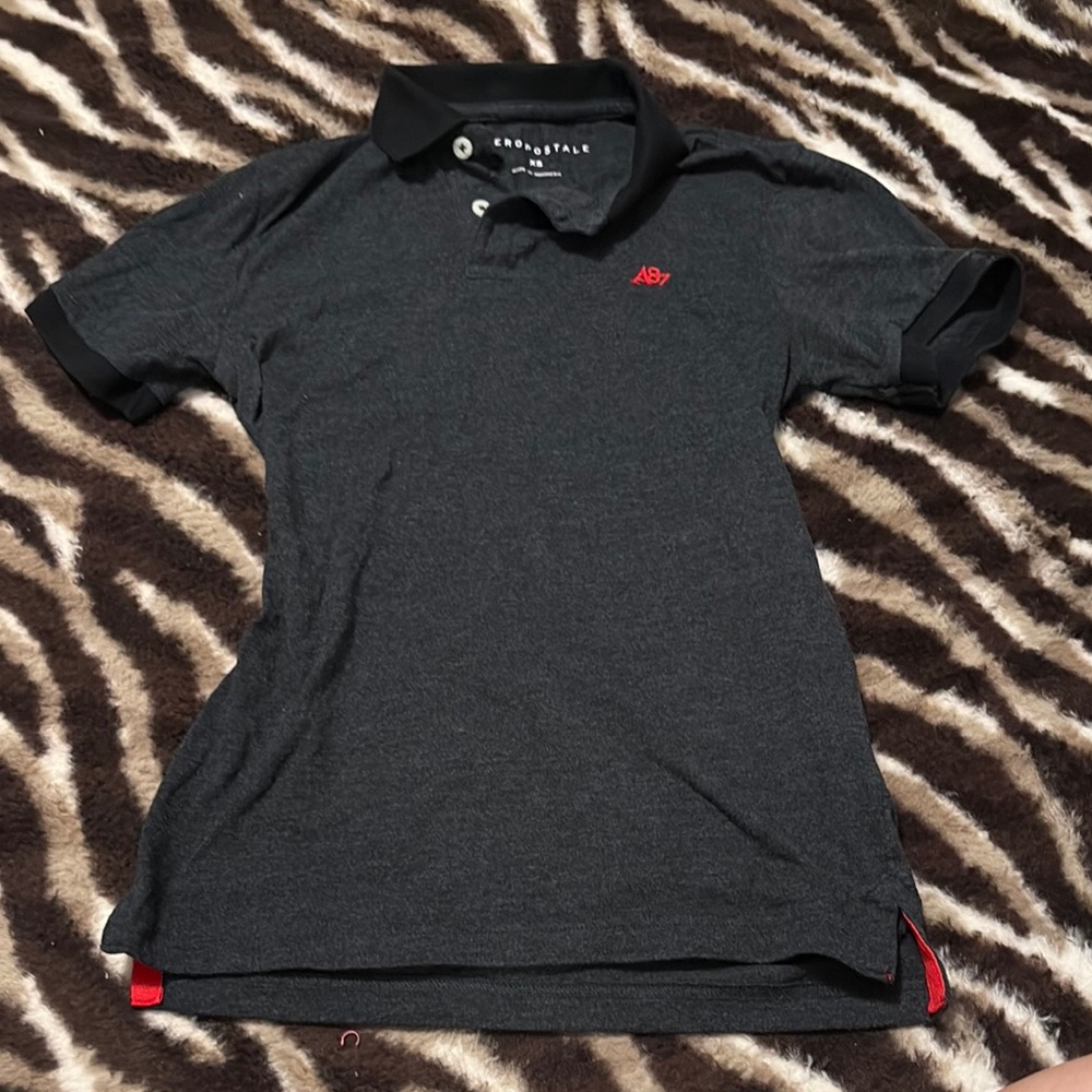 Aeropostale Charcoal Polo with Red Accent